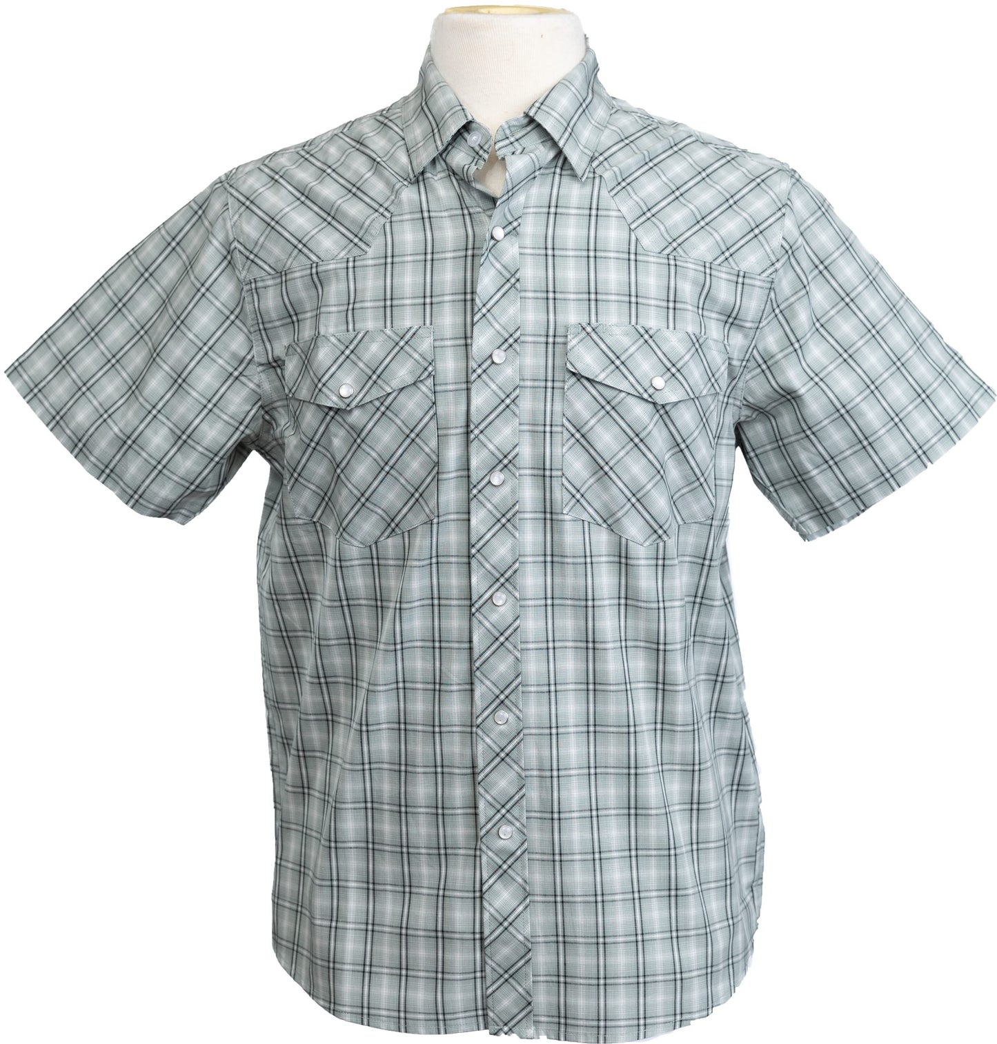 Western Print Plaid #14 Sage Short Sleeve Shirt2