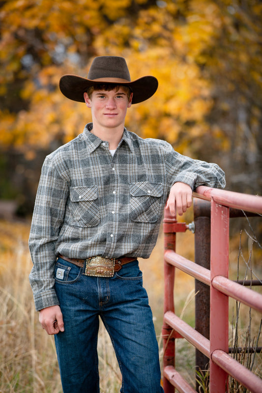 Wool Western Shirt Grey Plaid