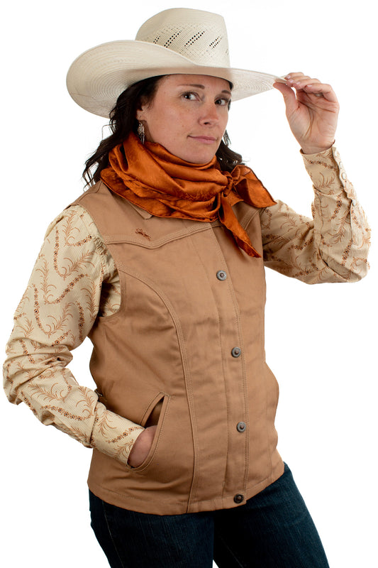 Jacquard Copper Silk Wild Rag with Tan Arizona Vest