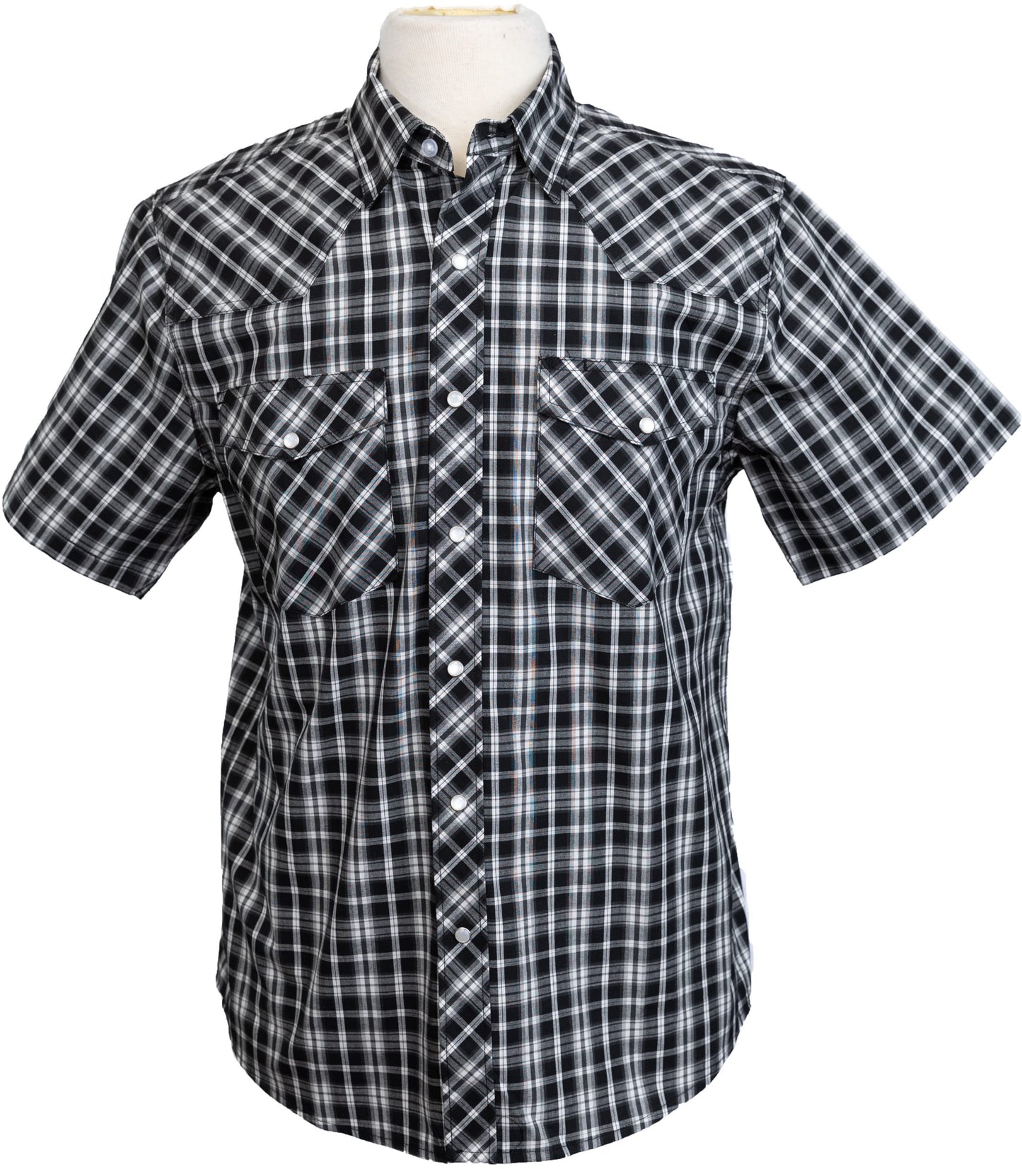 Western Print Plaid #10 Black:White Short Sleeve Shirt3