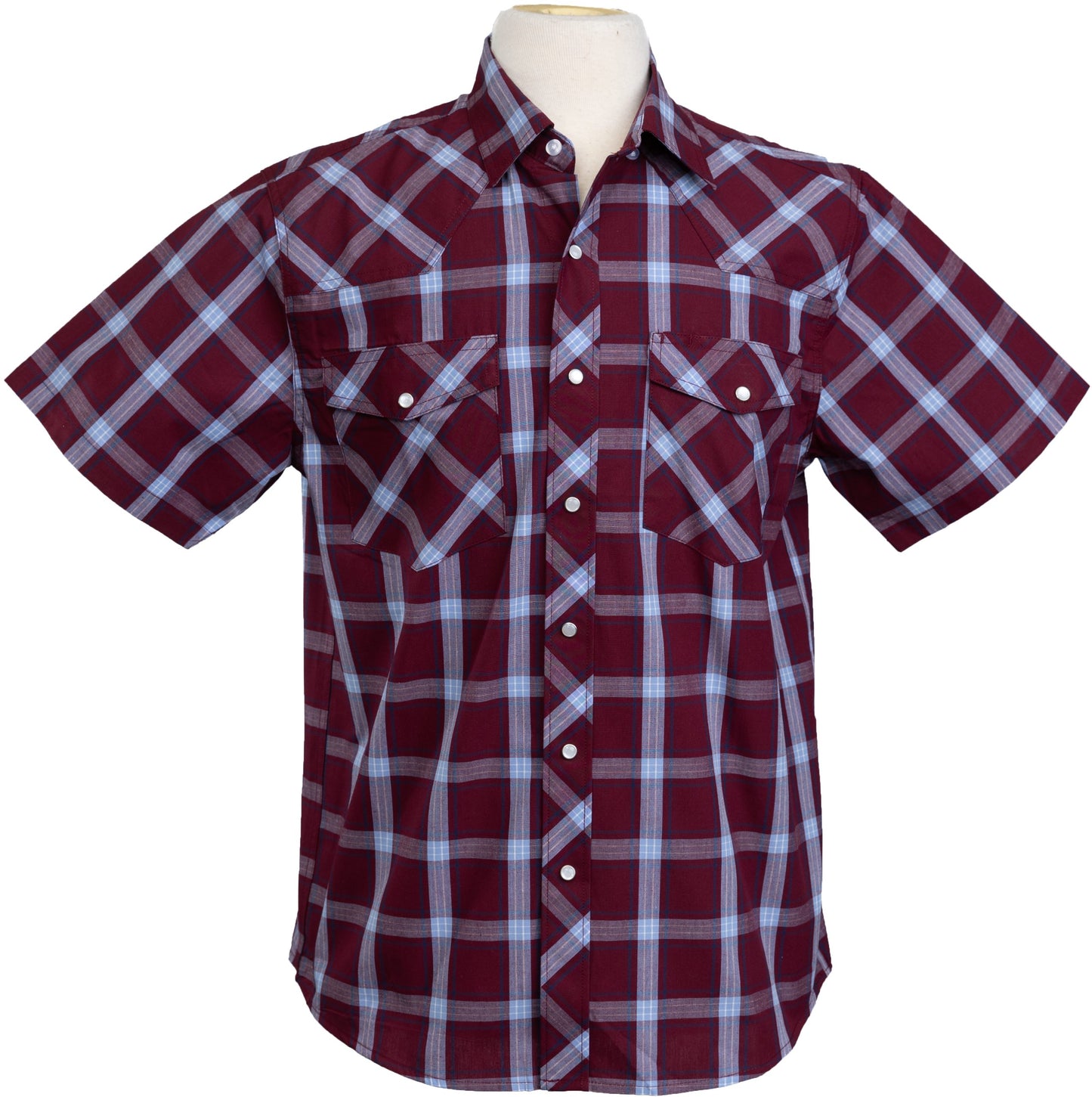 Western Print Plaid #13 Red:Blue Short Sleeve Shirt 1