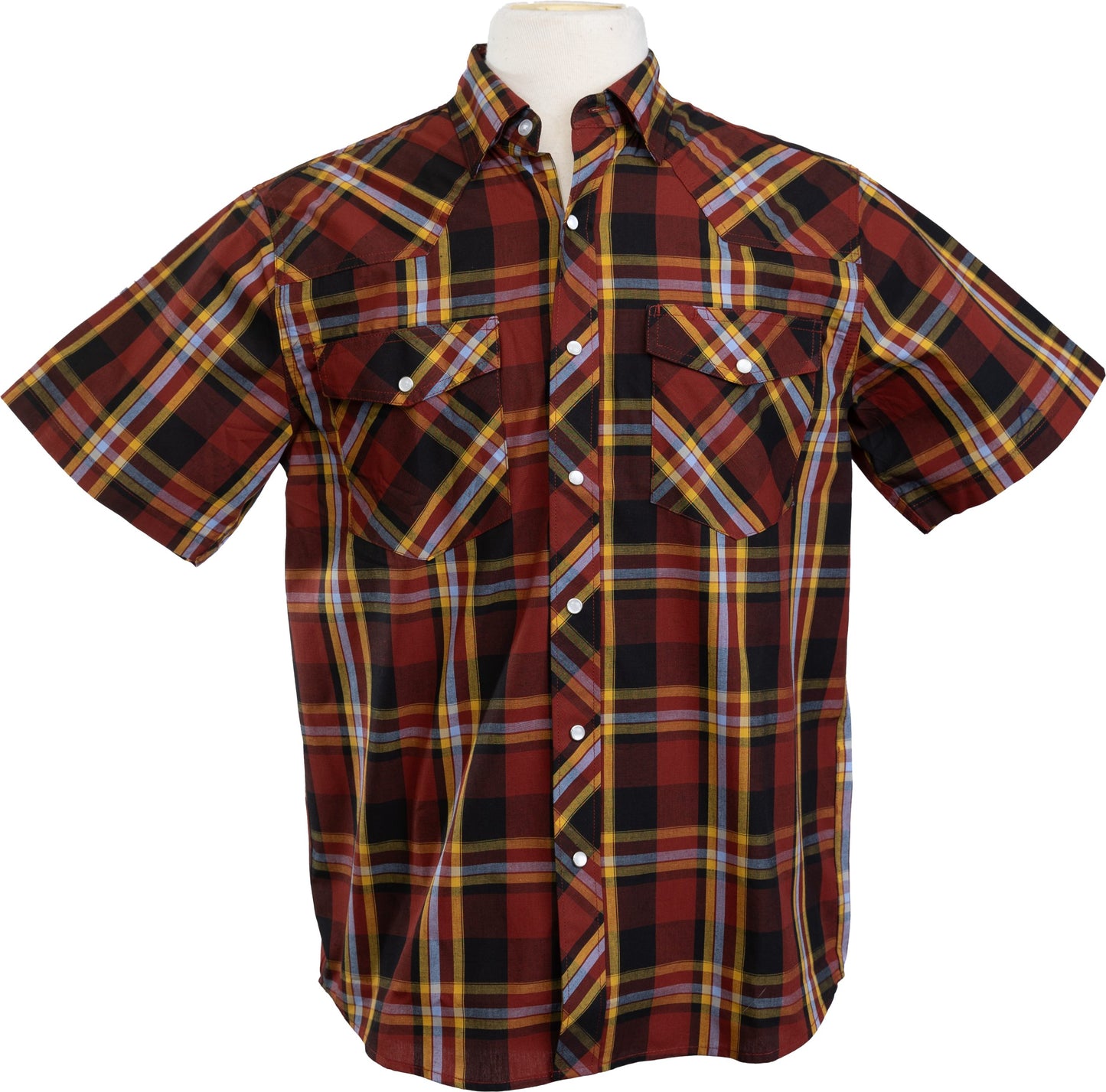 Western Print Plaid #9 Red:Blue Short Sleeve Shirt6